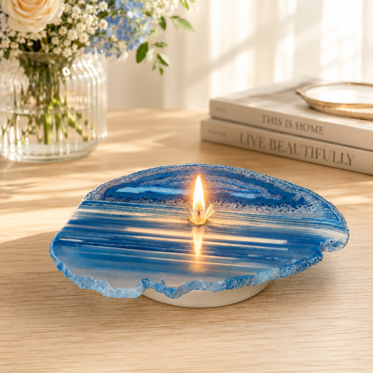 Single Wick Agate or Stone Oil Lamp