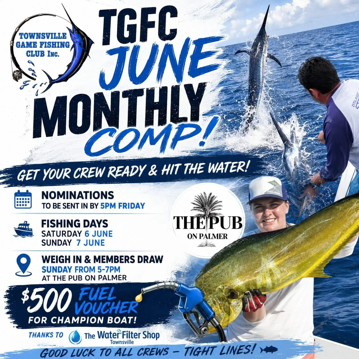 CLUB MONTHLY COMP &ndash; 6-7 JUNE
This weekend&rsquo;s competition is the final club comp of the 2025/26 club year!

📞 Contact Greg on 0427 730 571 before 5pm Friday to nominate for the monthly comp.
⚖️ Weigh-in: Pub on Palmer
🕔 Sunday from 5pm &n