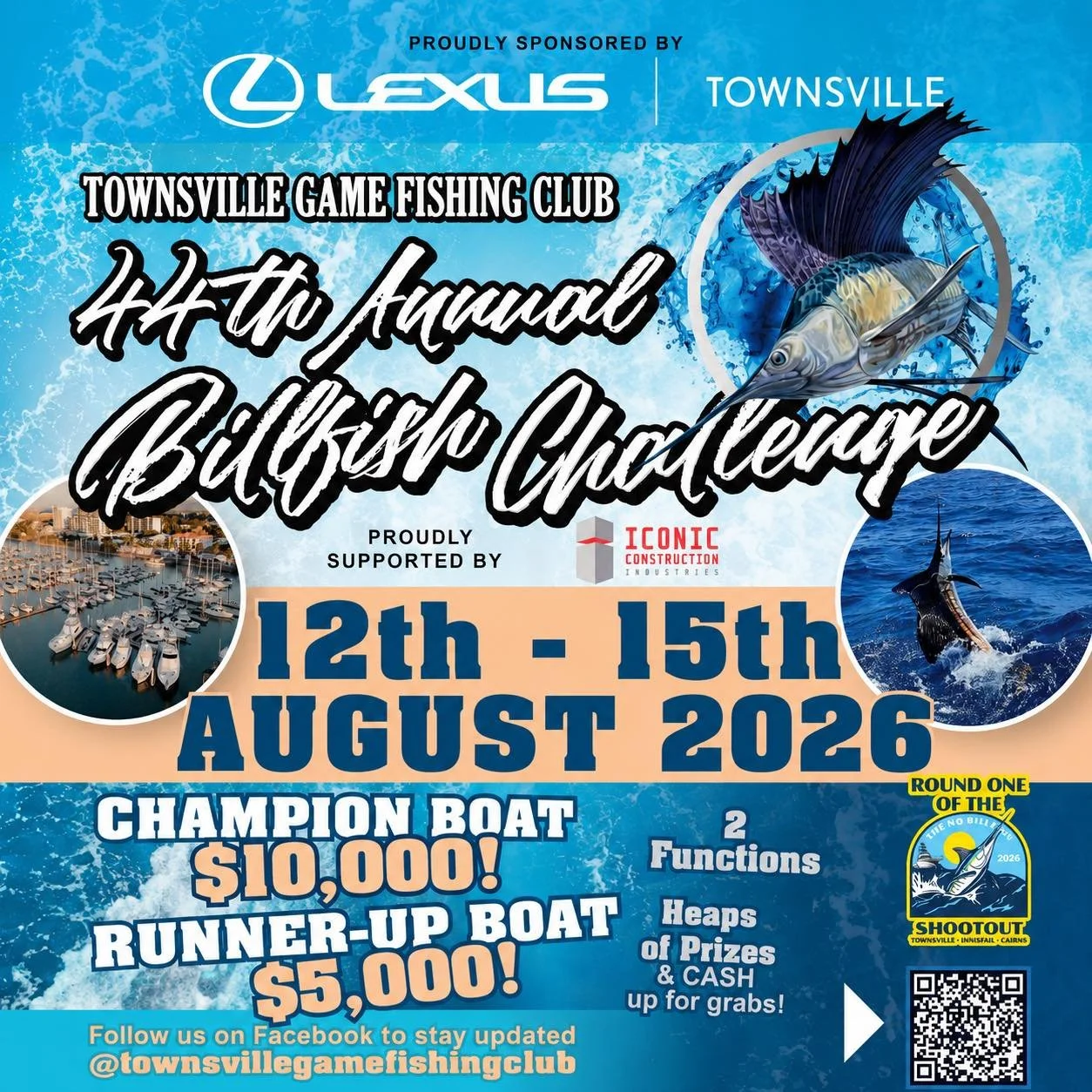 The Townsville Game Fishing Club is proud to announce the 44th Annual Billfish Challenge, proudly sponsored by Lexus of Townsville!

REGISTRATIONS ARE NOW OPEN!
Mark your calendars for 12th &ndash; 15th August 2026 and get ready for one of North Quee