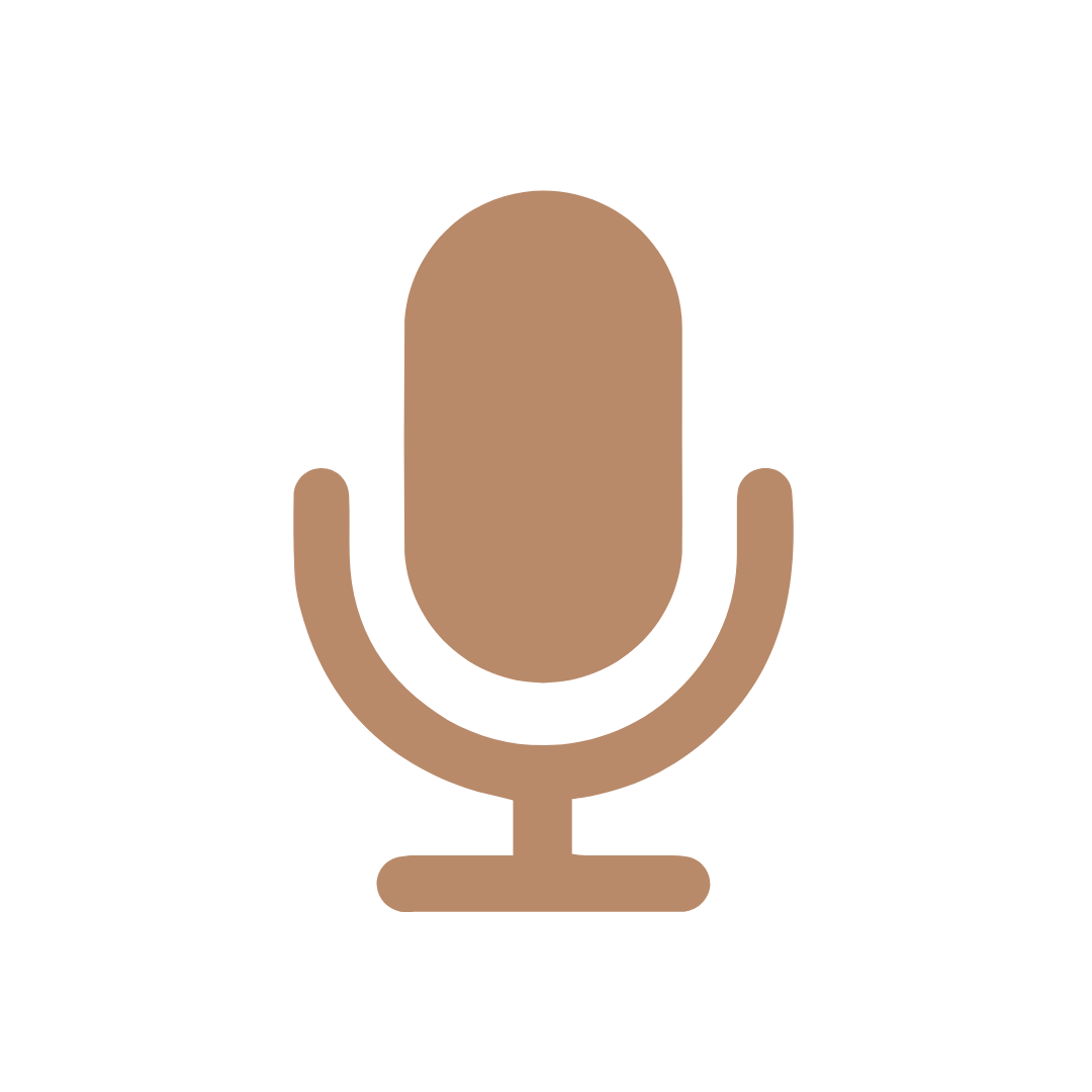 Simplified graphic icon of a microphone in tan color.