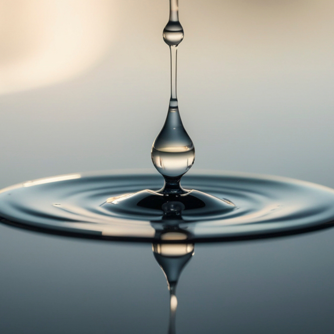 Water droplet reflecting on still water