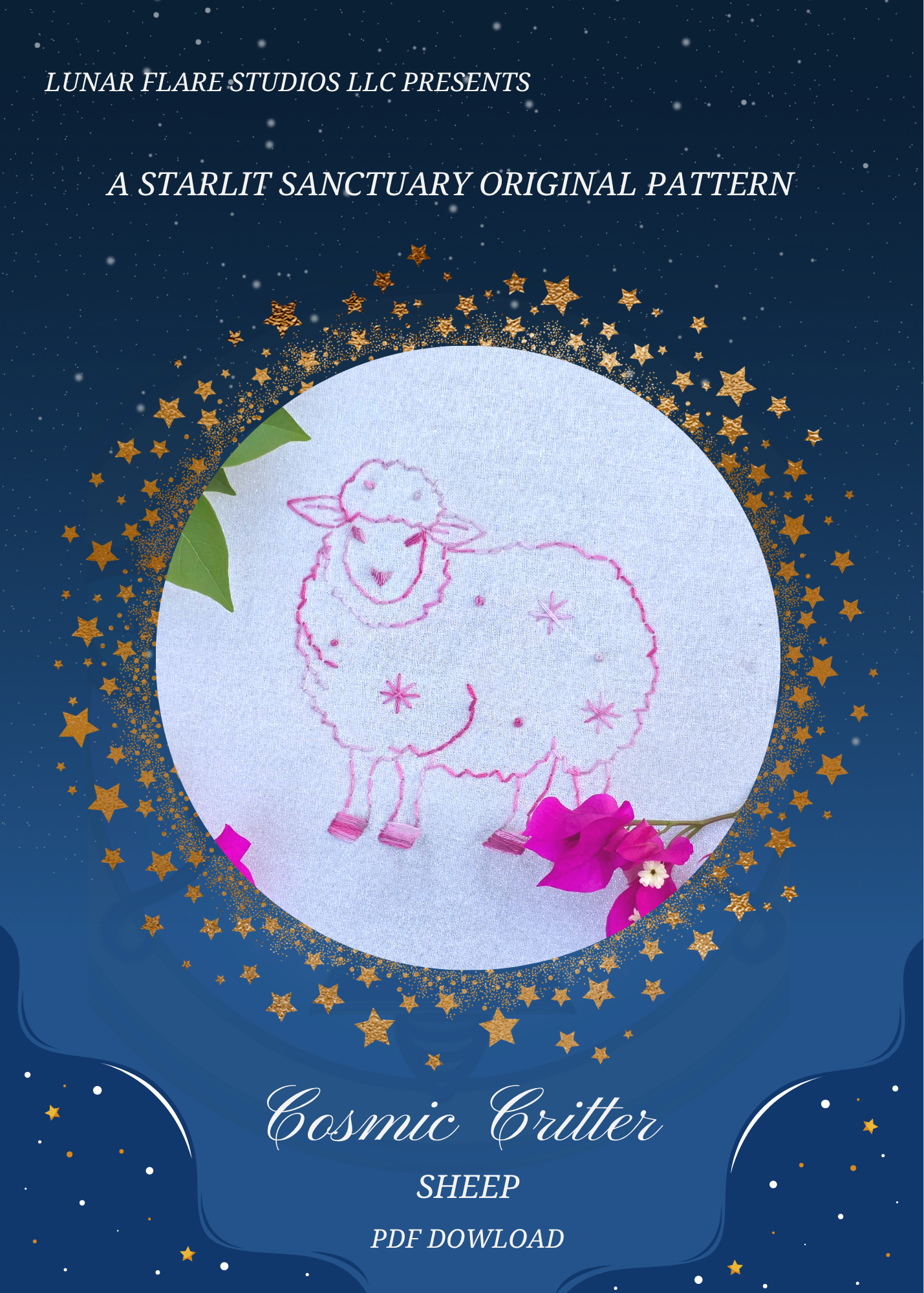 Cosmic Critter Hand Embroidery PDF Downloadable Pattern: The Sheep