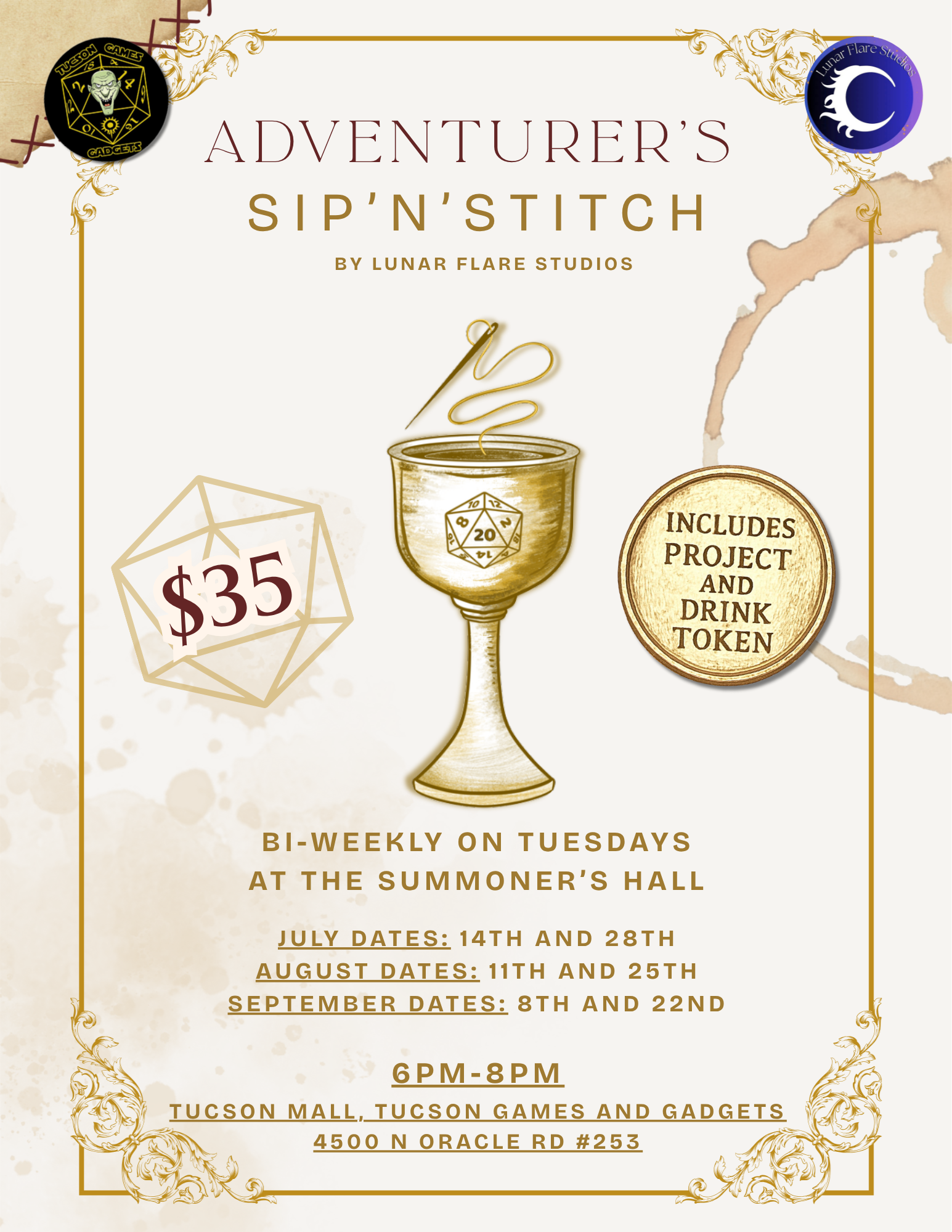 Adventurer's Sip and Stitch (Bi-weekly Hand Embroidery social event)