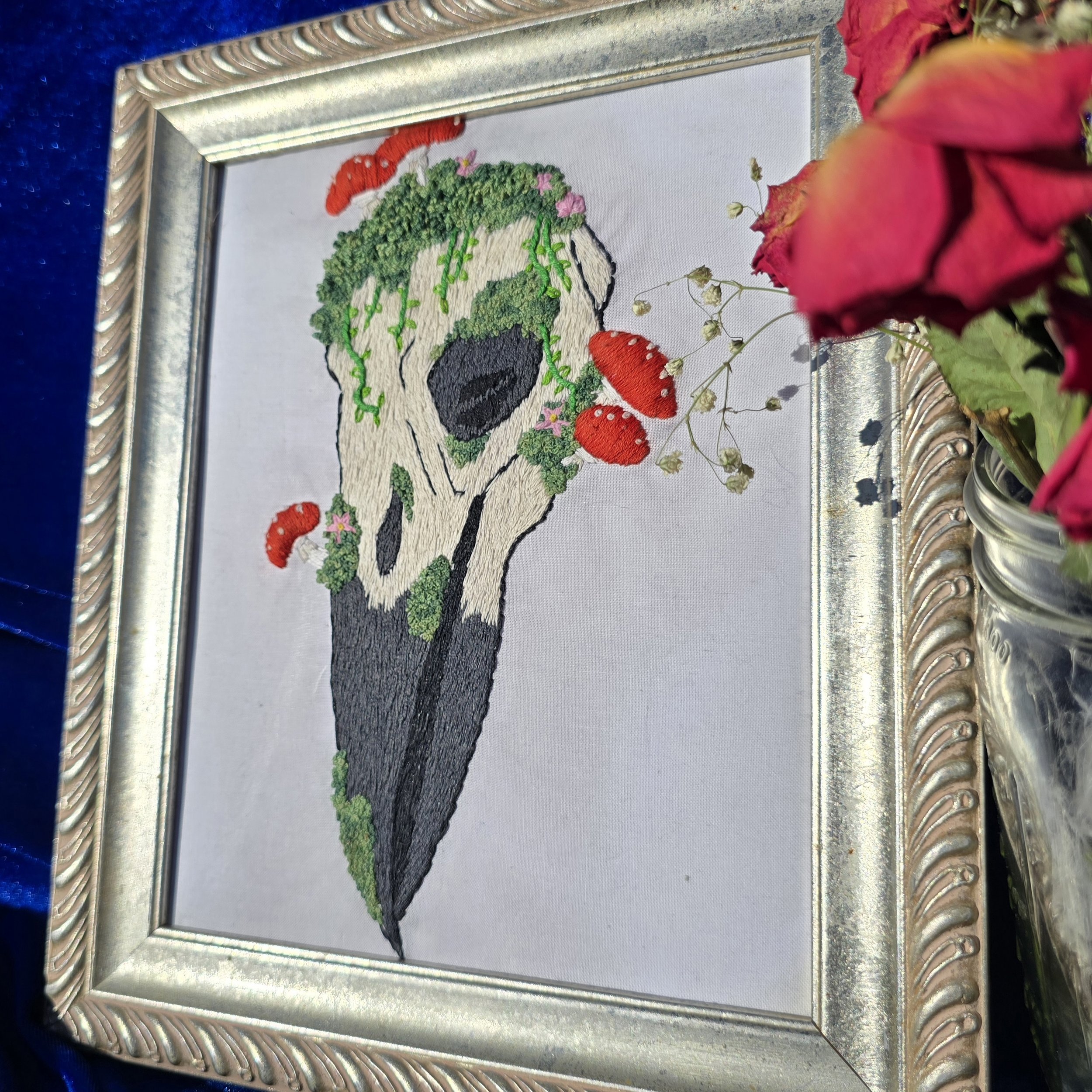 "Nevermore" Hand-Embroirdered Framed Decor