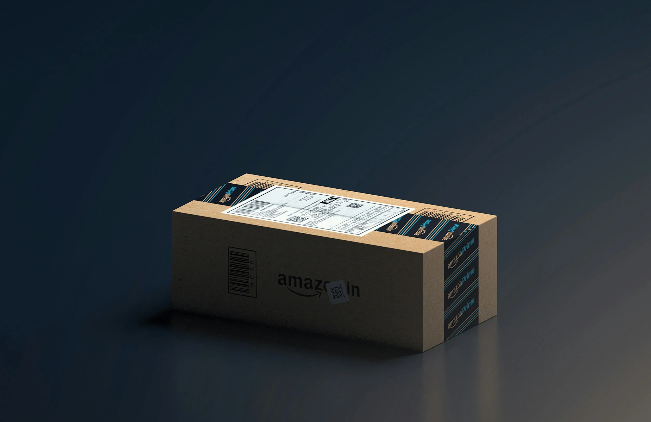Amazon shipping box on a dark background. Fractional CFO for Amazon Sellers, E-commerce CPA, Amazon FBA Cash Flow Strategy