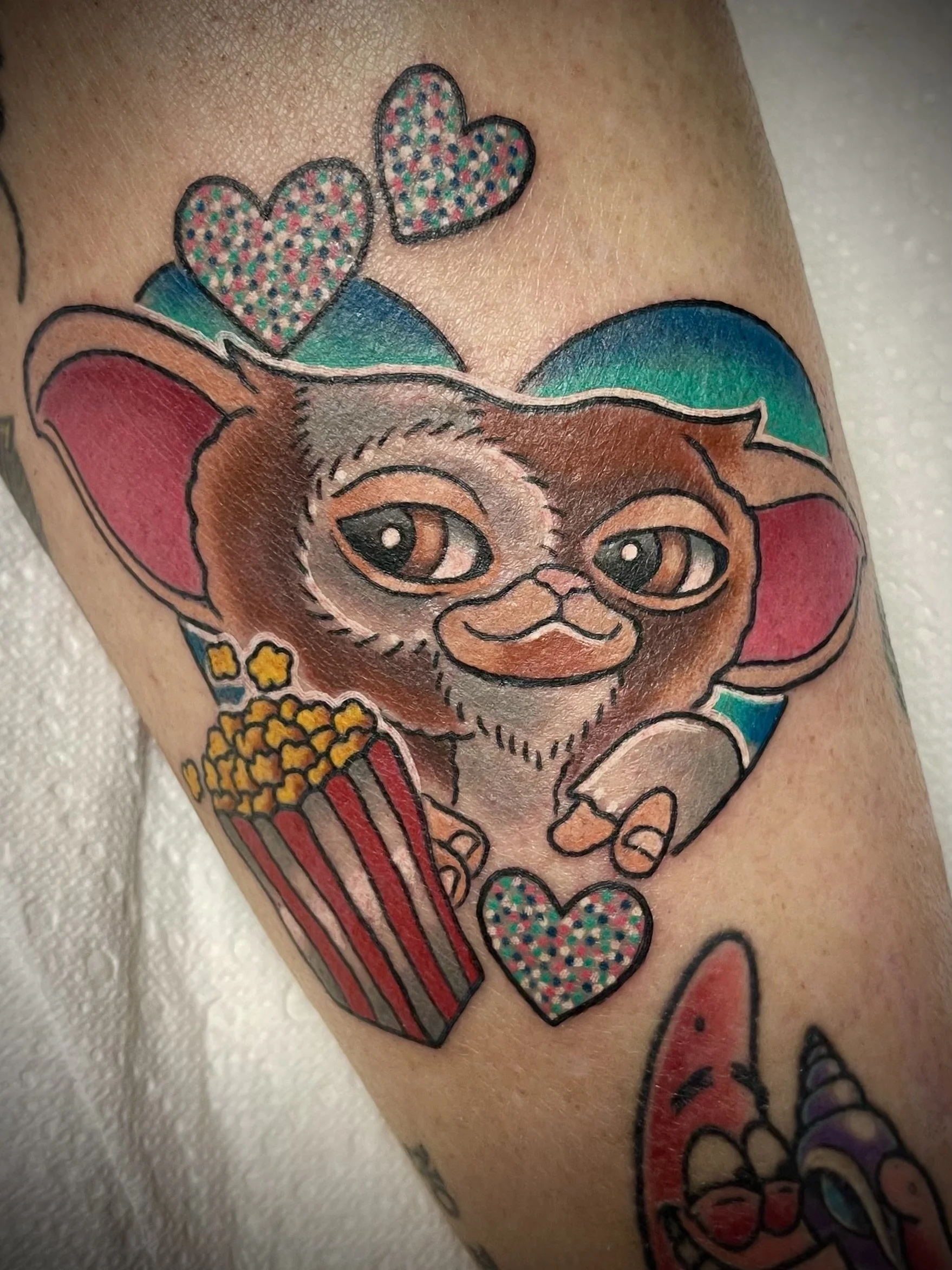 Gizmo Gremlin cute colour cartoon tattoo by Leasy Tattoo Newcastle NSW tattoo