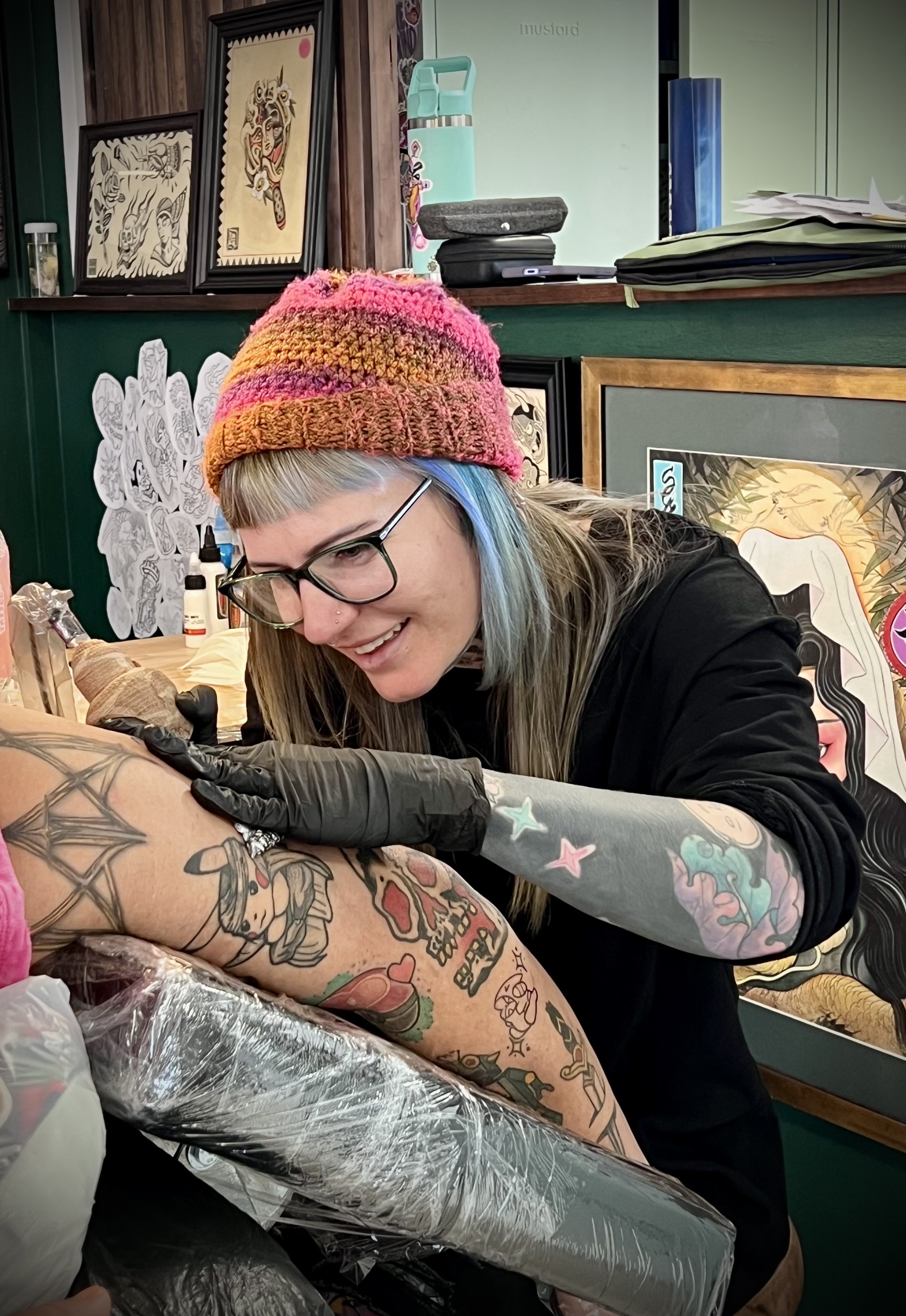 Colourful cartoon tattoo artist Leasy tattoo Newcastle NSW