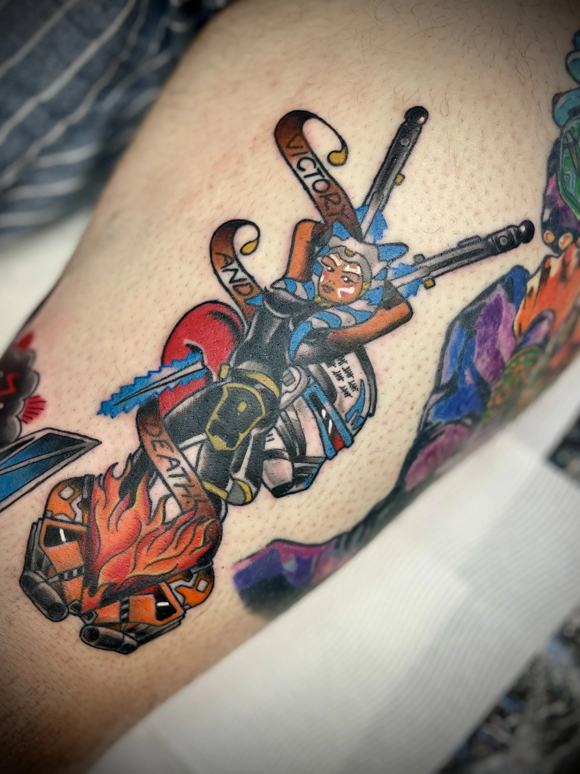 Traditional colourful starwars tattoo designed by Leasy Tattoo Newcastle