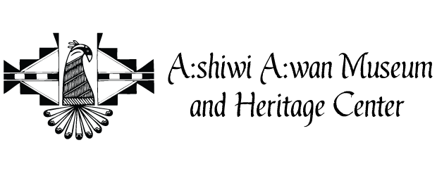 Black and white logo with geometric shapes, and text that reads 'A:shiwi A:wan Museum and Heritage Center'.