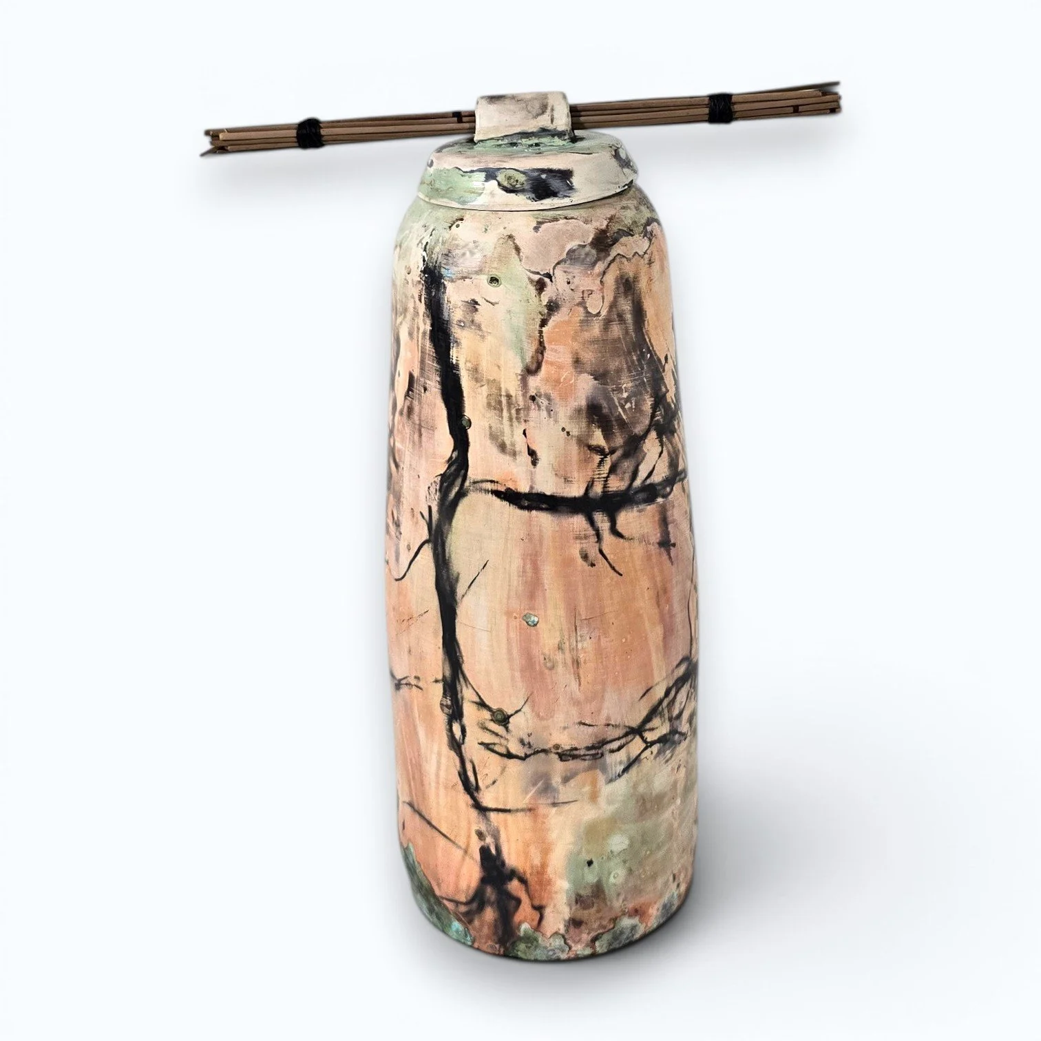 Dark Branch, Bamboo Crown - Saggar-Fired Lidded Vessel