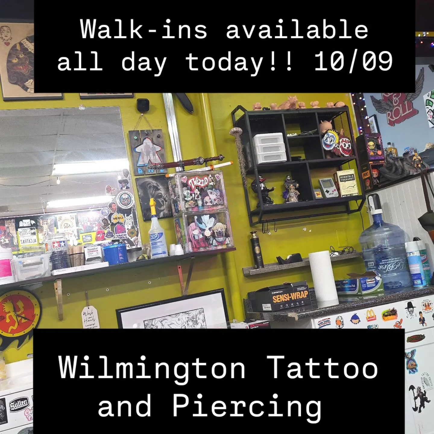 Y'all come on in, no wait for tattoos OR piercings! October flash specials and $40 belly button piercings!!