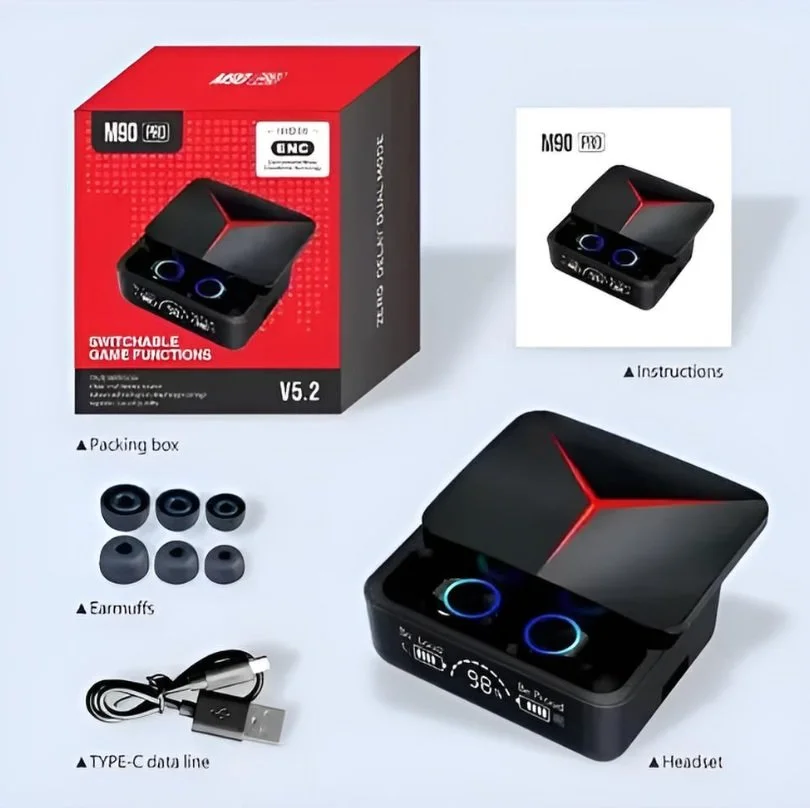 Auriculares Bluetooth M90 Pro Gamer - Sonido Hi-Fi y Estuche con Apertura Lateral.