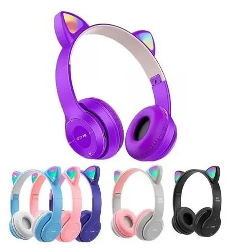 Auriculares Bluetooth Infantiles Orejas de Gato - Luz LED y Sonido Hi-Fi.