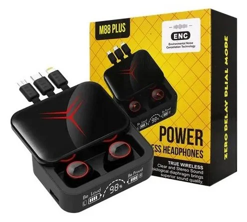 Auriculares Bluetooth M88 Plus - Estuche Power Bank con Cables Integrados y Tecnología ENC.
