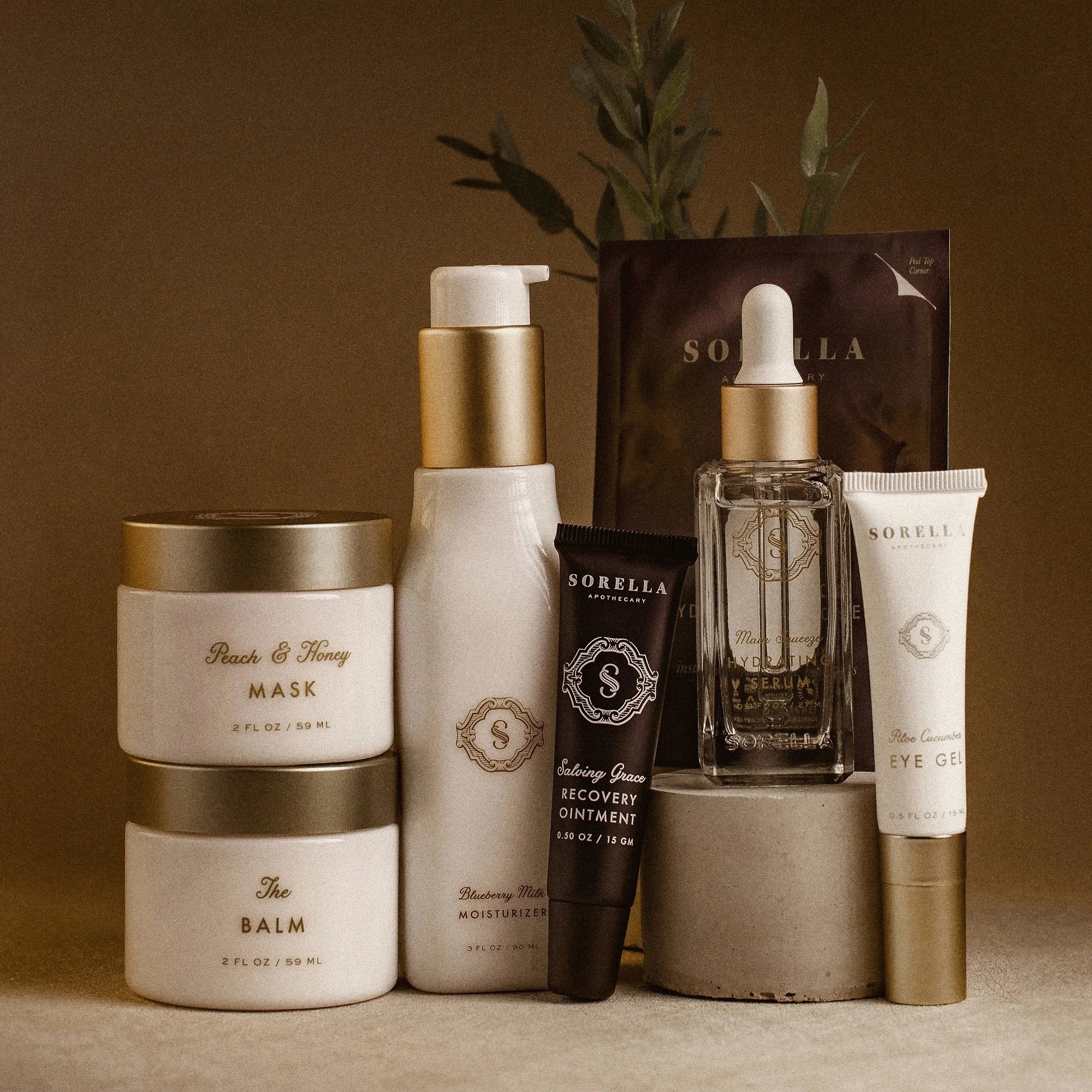 a collection of skincare products to calm skin
