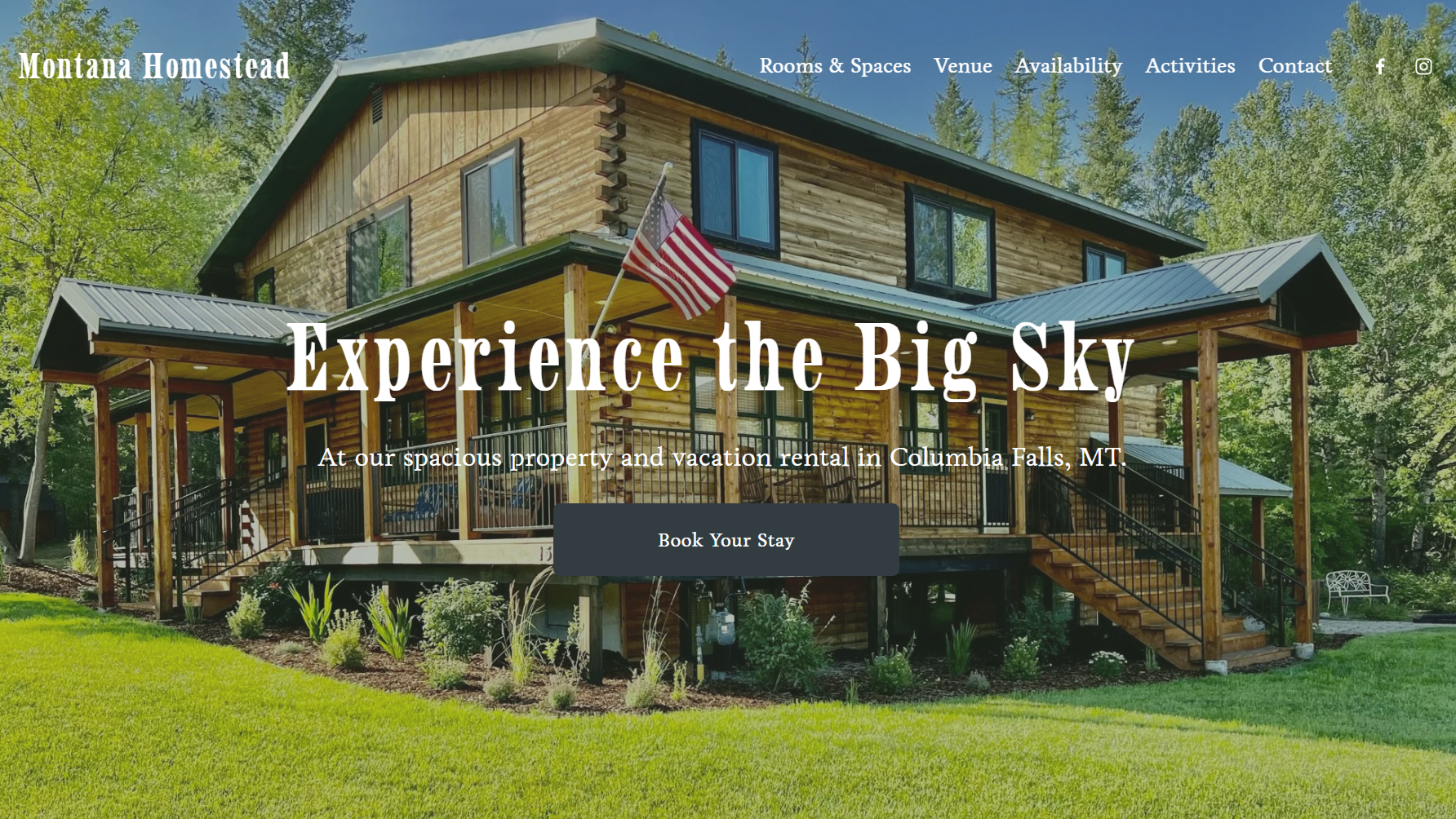 The home page of a website designed by Price Nine Designs for the client of a vacation rental Montana Homestead