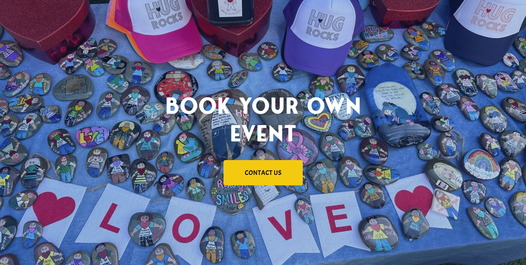 The book your event page of a website designed by Price Nine Designs for the client of a nonprofit kindness charity Hug Rocks
