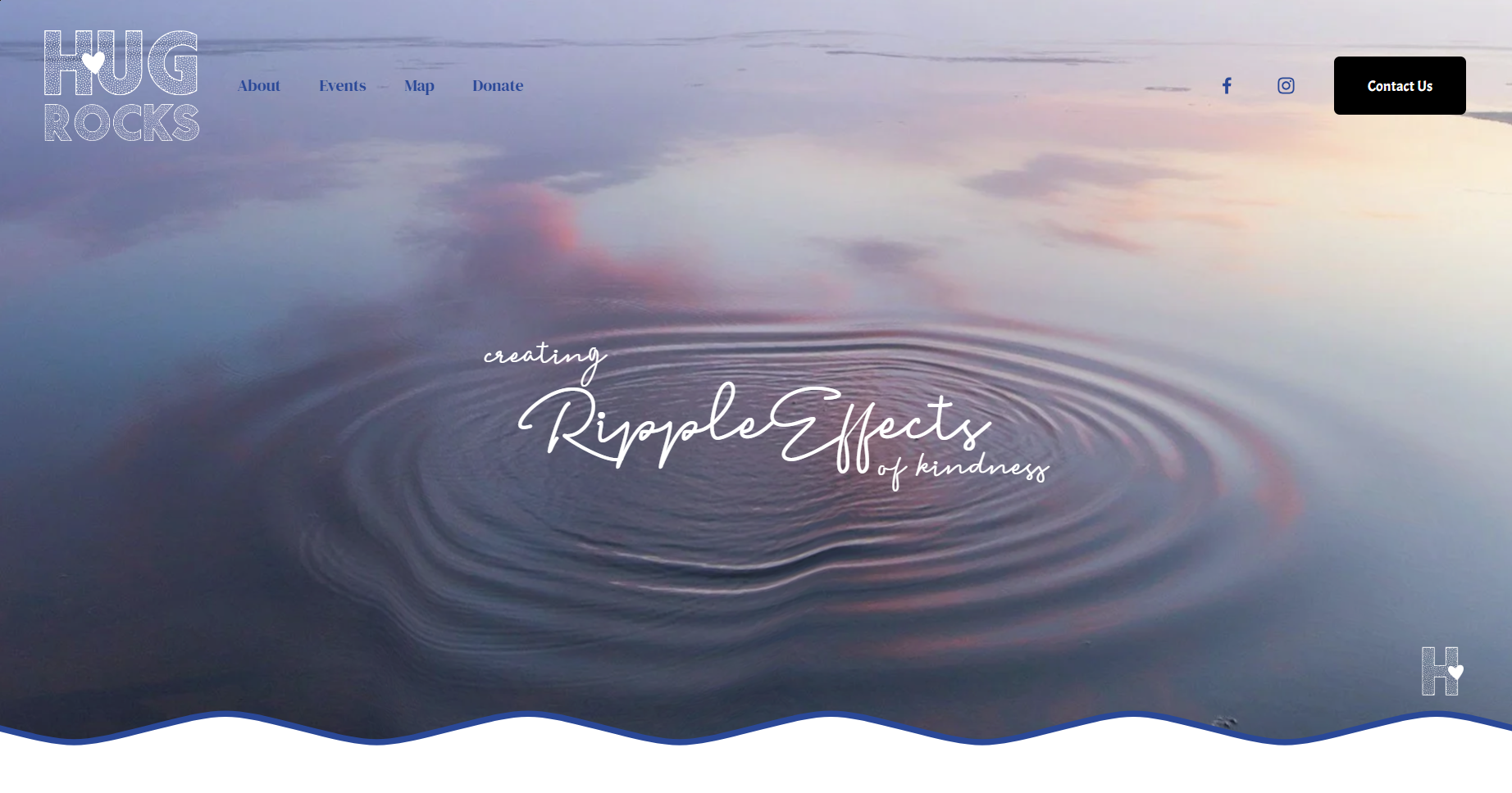 The home page of a website designed by Price Nine Designs for the client of a nonprofit kindness charity Hug Rocks