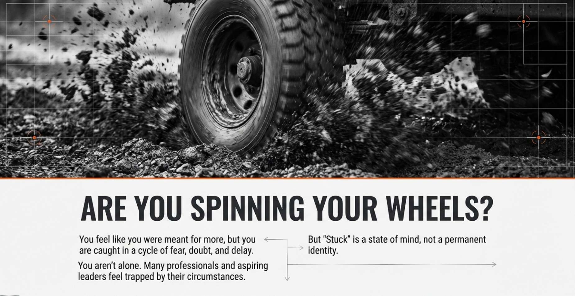 A close-up black and white image of a tire spinning rapidly on a rugged dirt surface, with dirt and debris being kicked up around it.