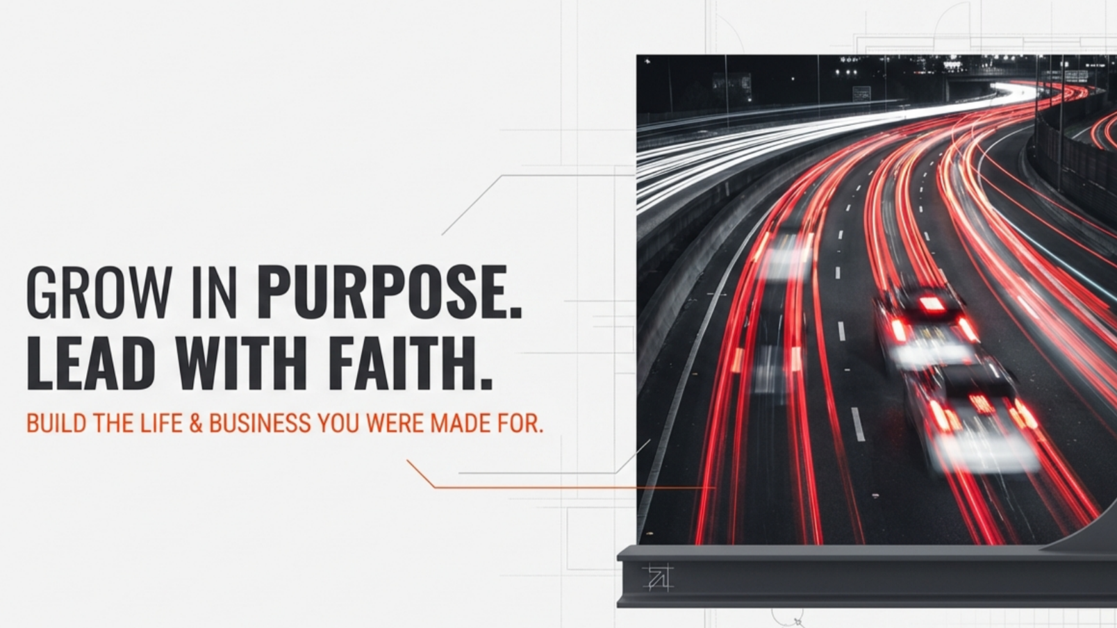 A digital display screen shows a city highway at night with red and white light trails from moving vehicles, indicating long exposure photography with a focus on motion and speed.