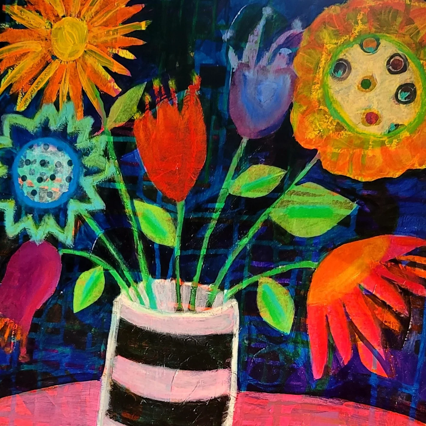 Mixed media on wooden panel