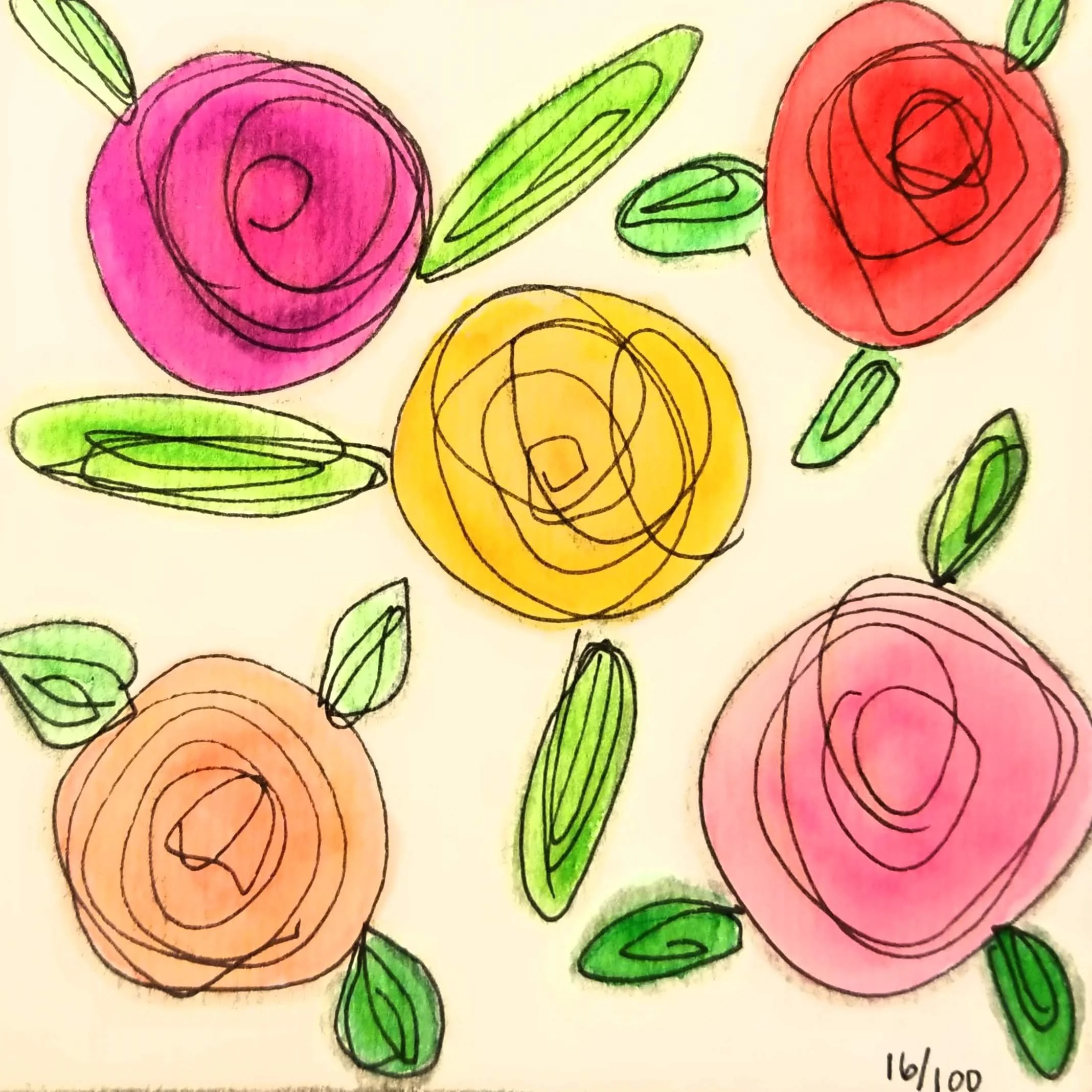 Watercolor funky flowers
