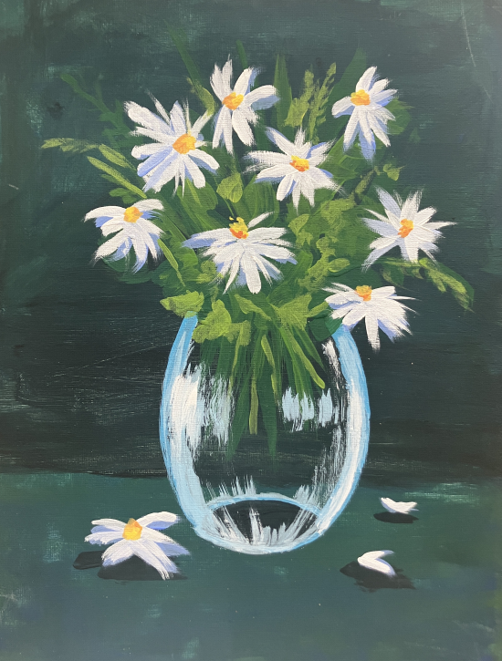 Vase of daisies: Background colour can be personalized