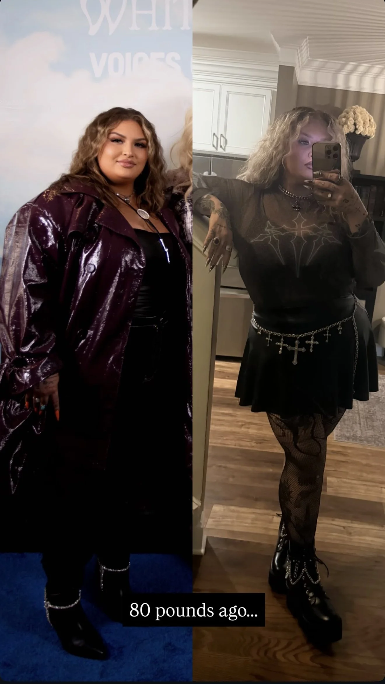 Client case (Tier 2 coaching plan): 80 pounds  and 11 inches down around waist! My client Hailee came to me with a severe case of PCOS and wanted to completely change her lifestyle that could also fit in with her busy traveling makeup career. She has