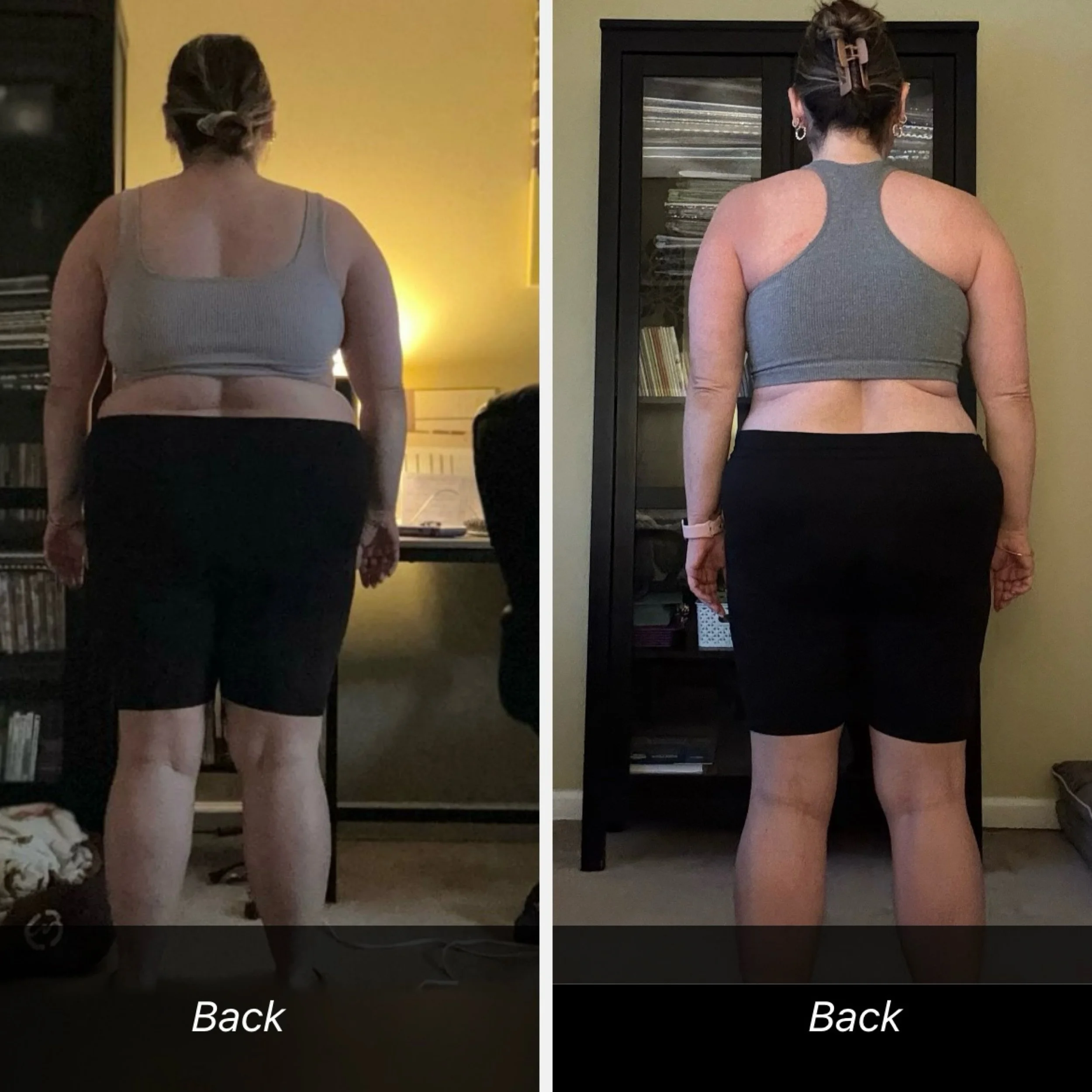 Client case (Tier 2 coaching until dropped to tier 1 after getting more comfortable tracking her own): PCOS (PMOS), vegetarian and works out at home, 60 pounds down and 17.5 inches down around her waist! My amazing client is one of the busiest people