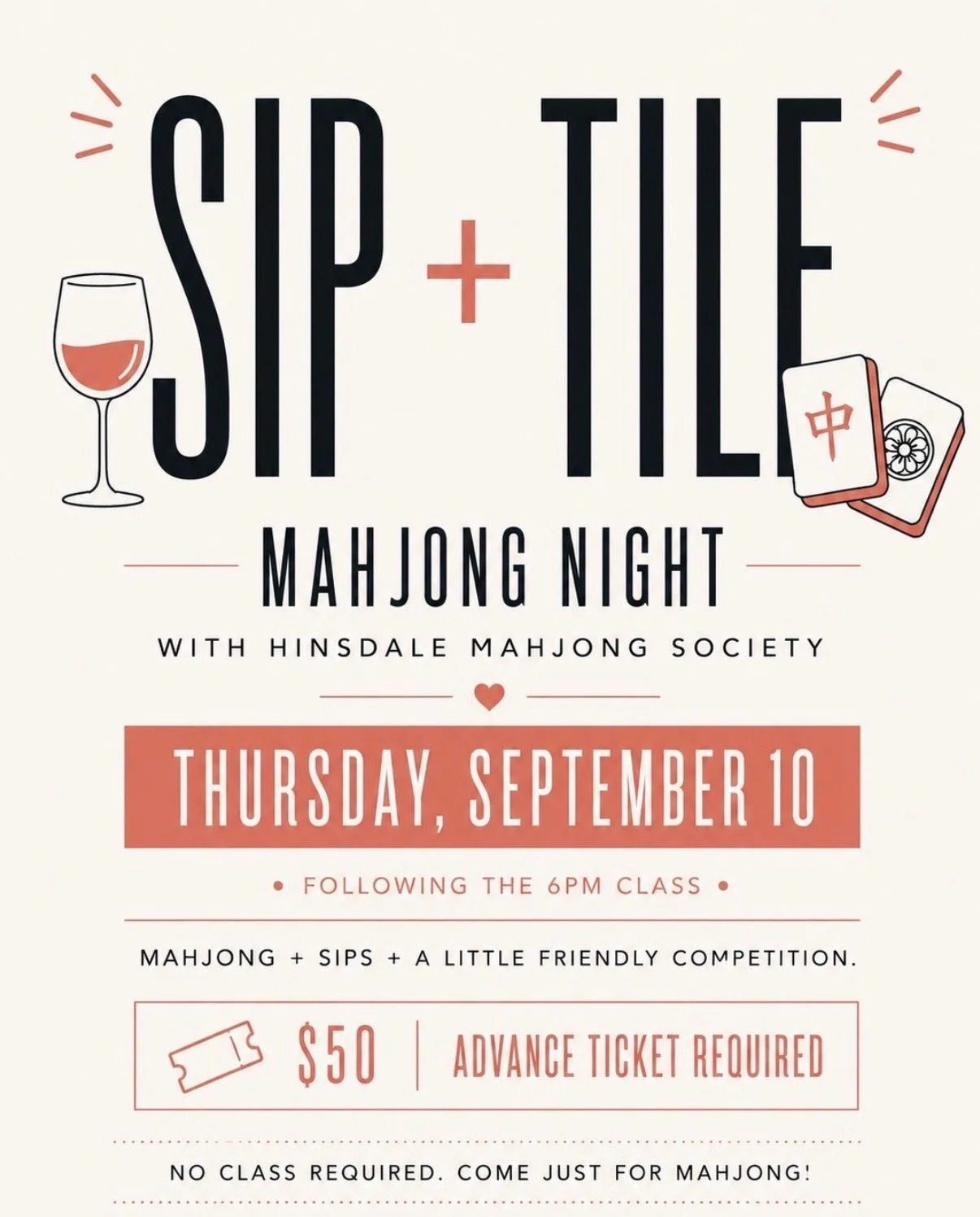 Sip + Tile: Mahjong Night at The Hinsdale Bar Method