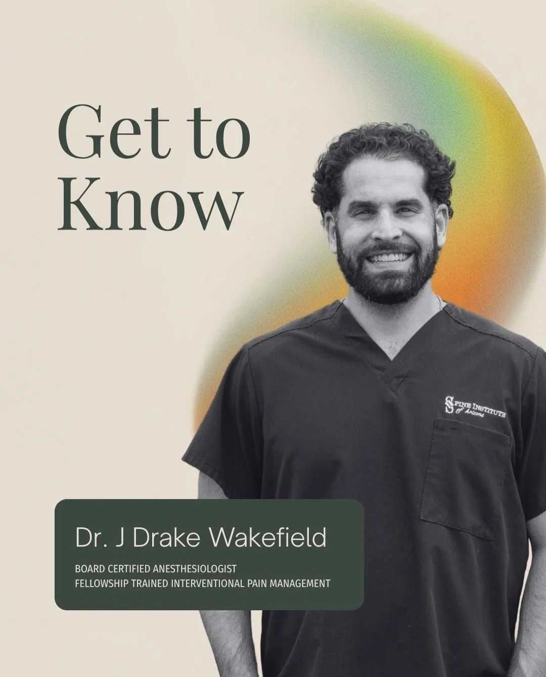 Earlier this year, we welcomed Dr. J. Drake Wakefield, a board-certified anesthesiologist and fellowship-trained interventional pain management physician, to our team!

Swipe through to get to know Dr. Wakefield a little better, from his approach to 