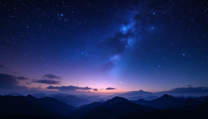 Night sky with stars and the Milky Way over mountain range at sunset or dawn. Telehealth therapy services for residents in Colorado, North Carolina, and Wisconsin by Dr. Mary Woodson.