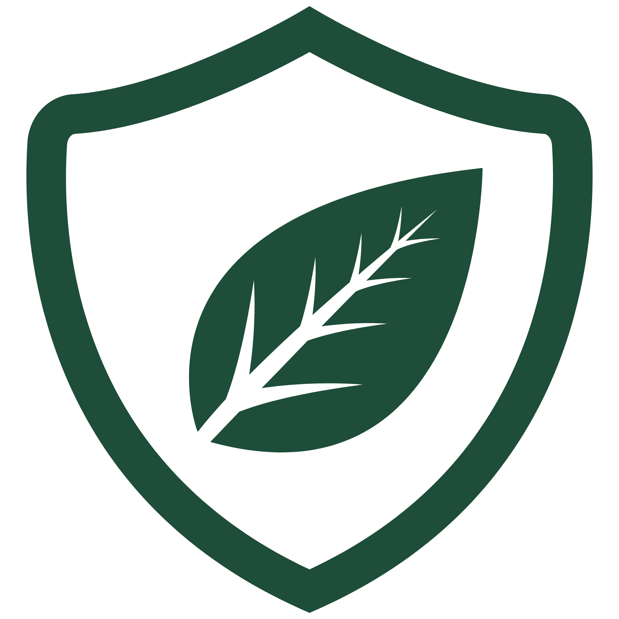 A green outline of a cube with a stylized plant or leaf design inside.