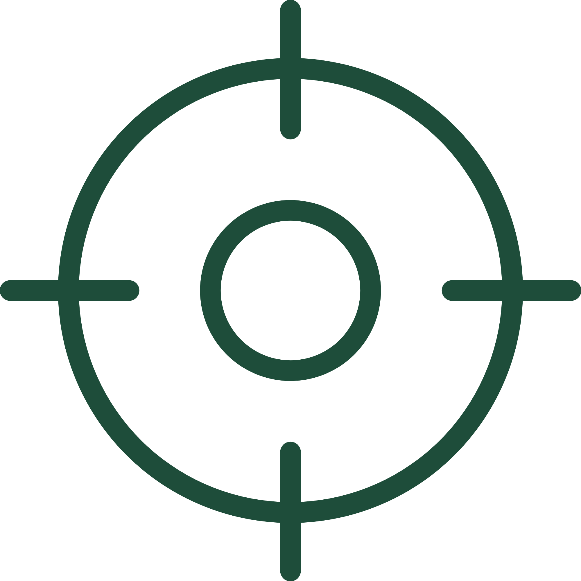 A teal-colored crosshair targeting symbol on a black background.