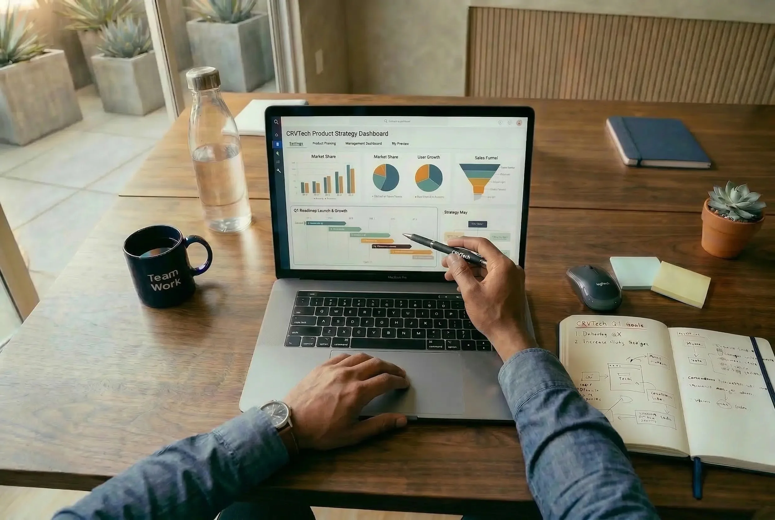Single Fractional exec reviewing metrics on a company dashboard.