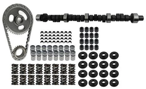 Automotive engine timing chain kit with gears, chain, tensioner, rollers, and seals