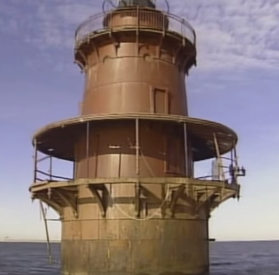 A damaged Middle Ground Lighthouse after falling into disrepair.