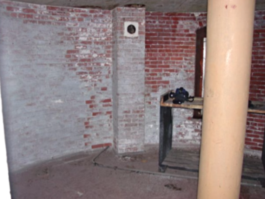The before photo of the kitchen of Middle Ground Lighthouse before its restoration.
