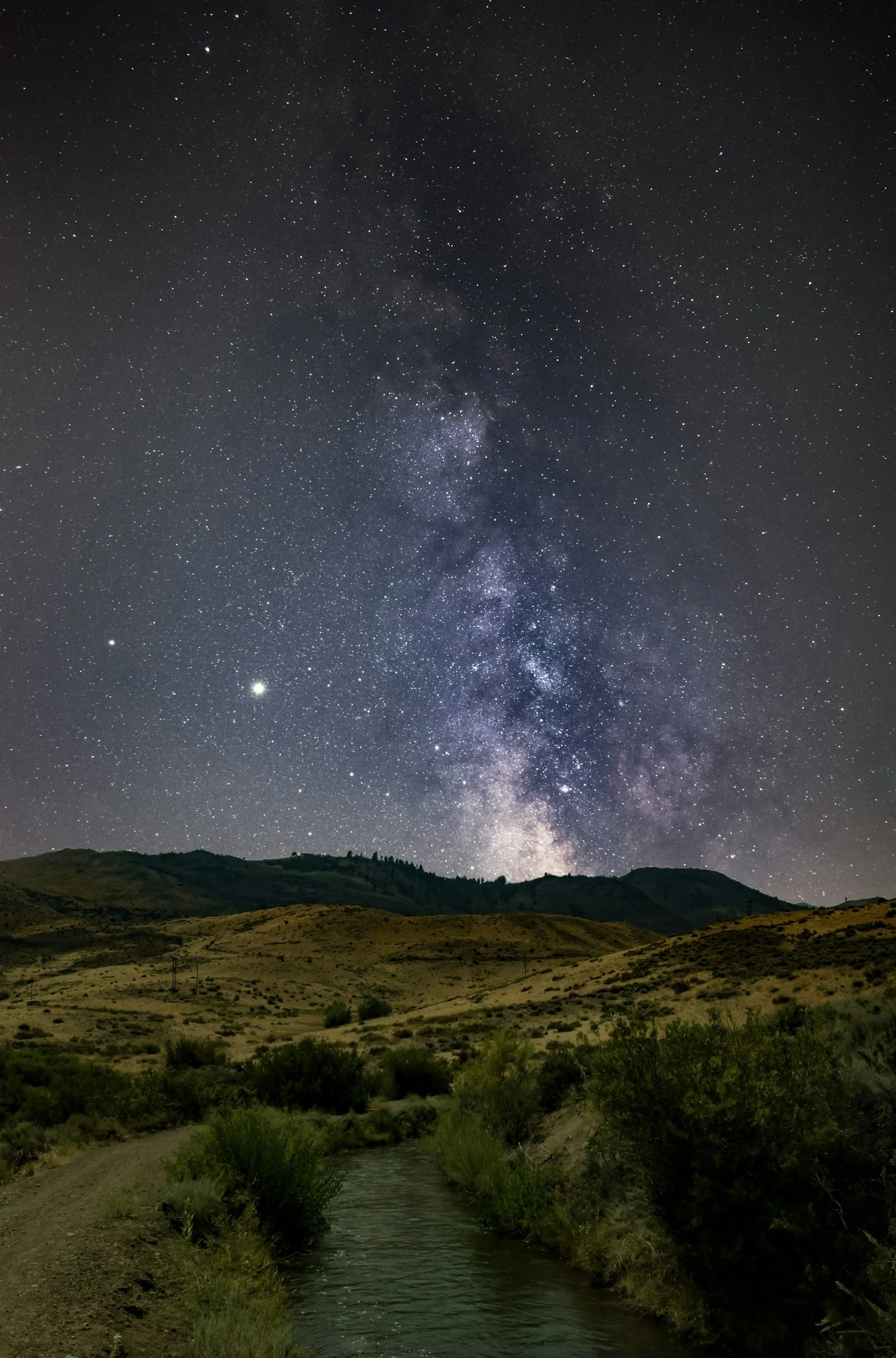 Starry night sky in the middle of a desert in Nevada