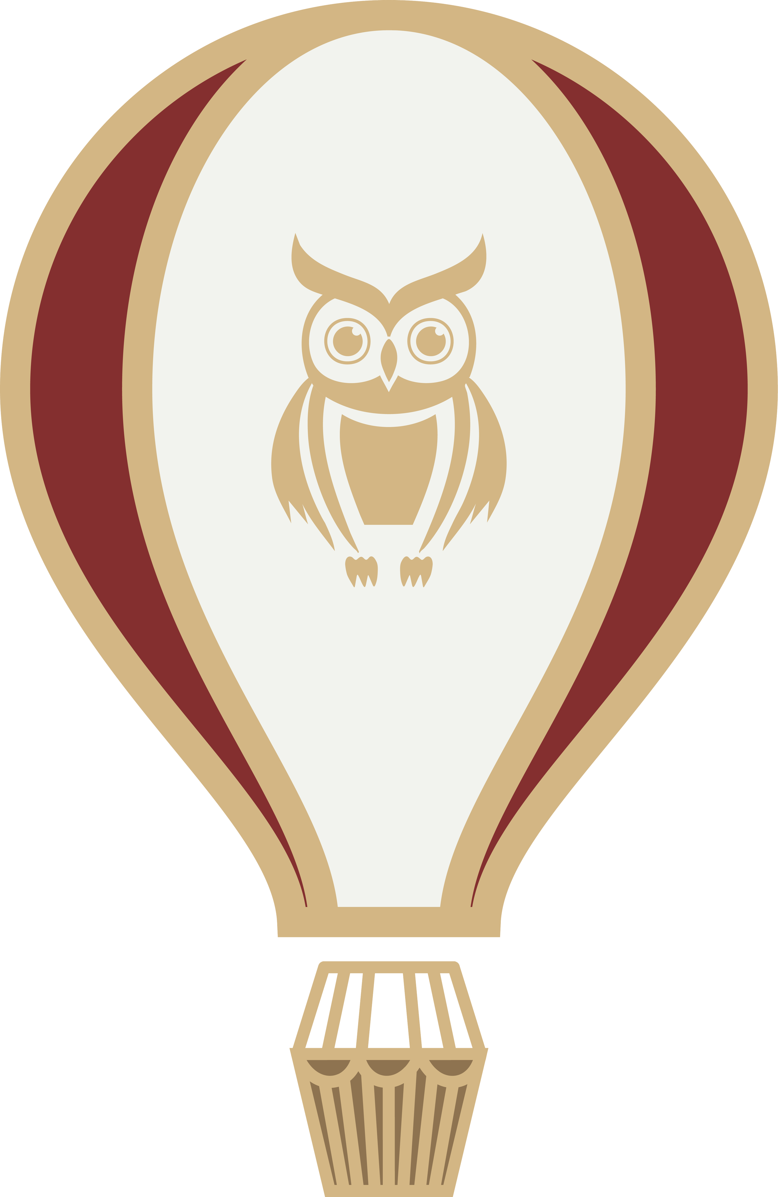 Illustration of a hot air balloon with an owl design