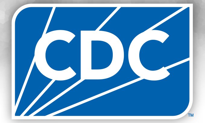 CDC logo with stylized blue background and white lines