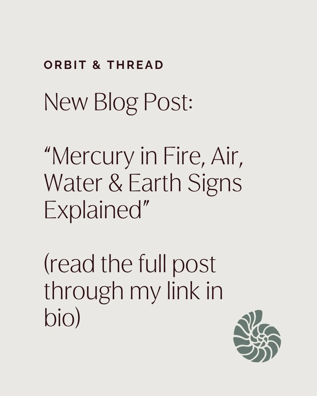 I&rsquo;ve really been enjoying taking a deep dive with Mercury recently. 

Do you know the sign your Mercury is in? 

When you find out, you can read a bit about it in this blog post. 

Navigate to &ldquo;Orbit &amp; Thread Blog&rdquo; in my bio lin