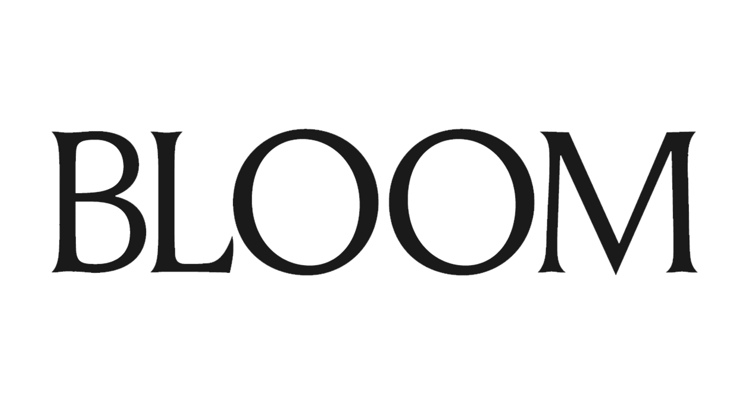 Black text with the word 'BLOOM' spelled out in large, capital letters.