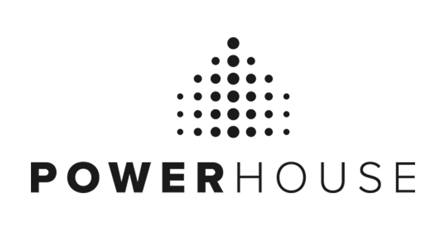 Logo with a pyramid made of dots above the word "POWERHOUSE" in capital letters.