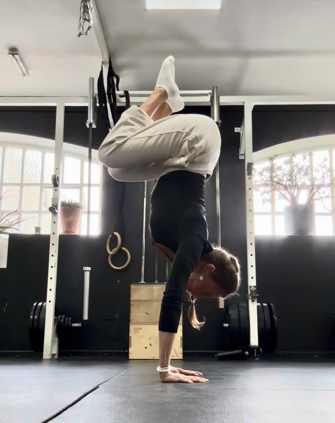 One of my hobbies is practicing handstands.