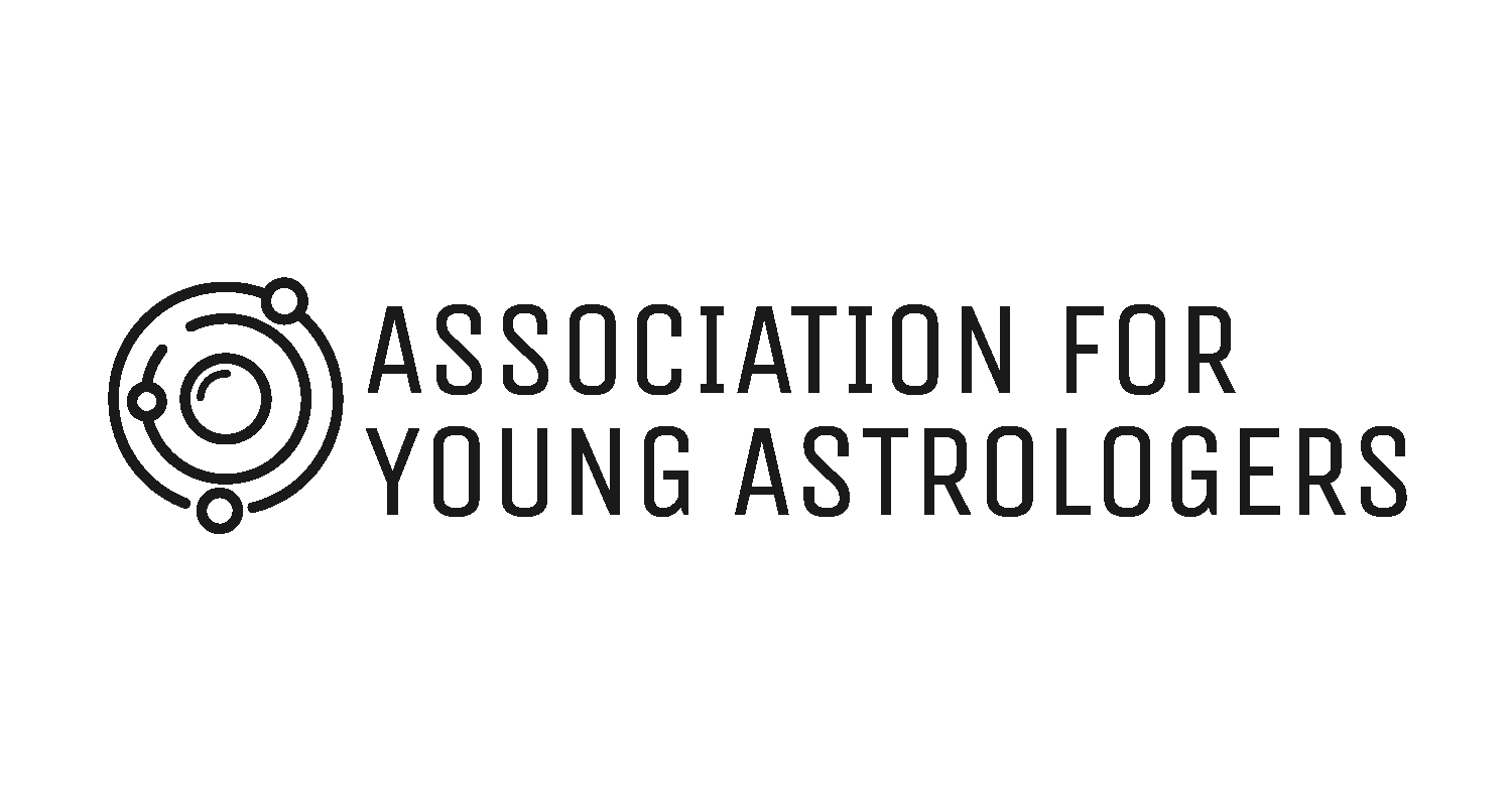 Black and white logo of the Association for Young Astrologers with a stylized orbit and stars.