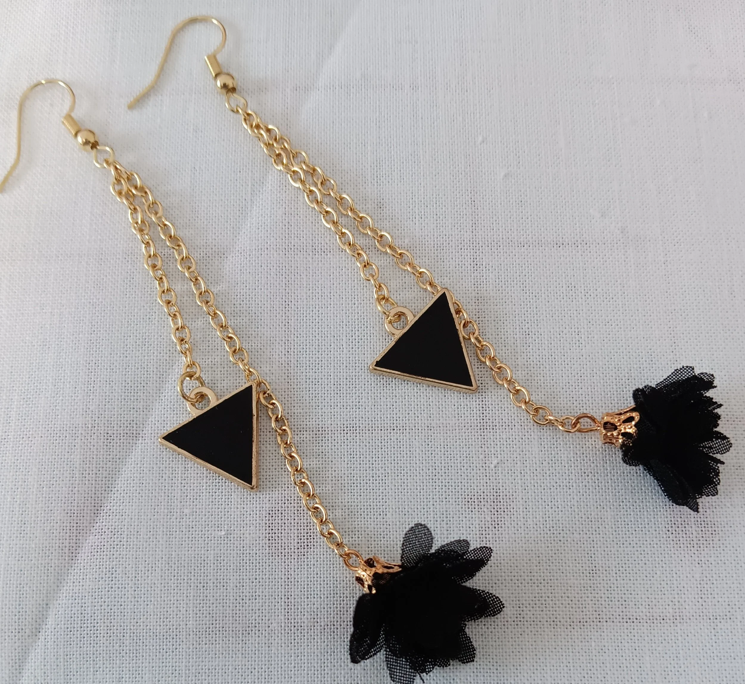 Double-Tiered Triangle &  Petal Drop Earrings