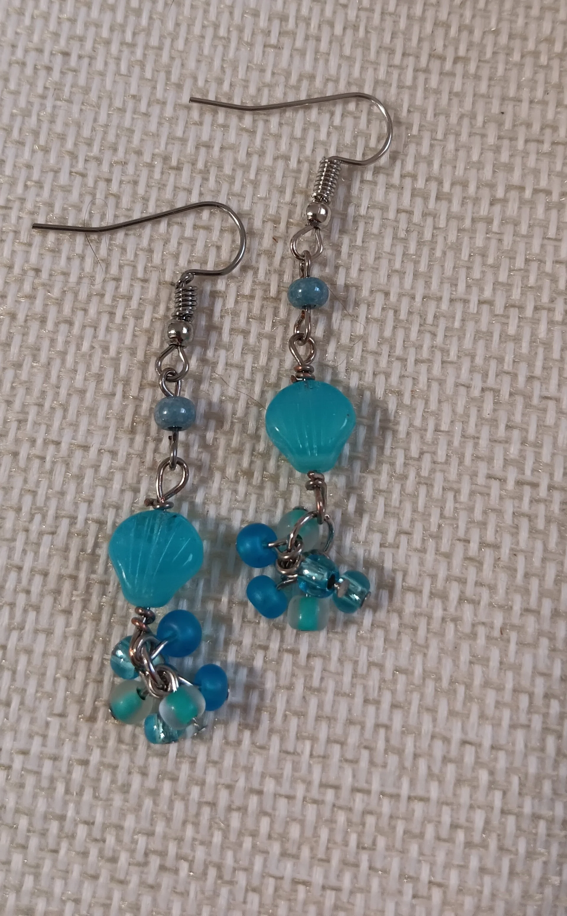 Blue Seashell Cluster Earrings