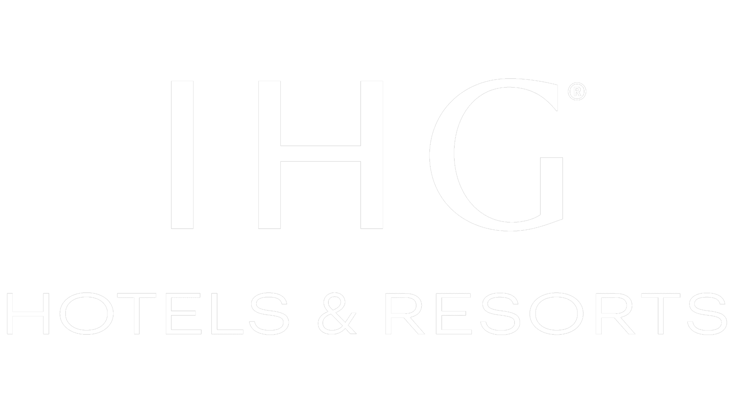 IHG Hotels & Resorts logo with white text on a black background.