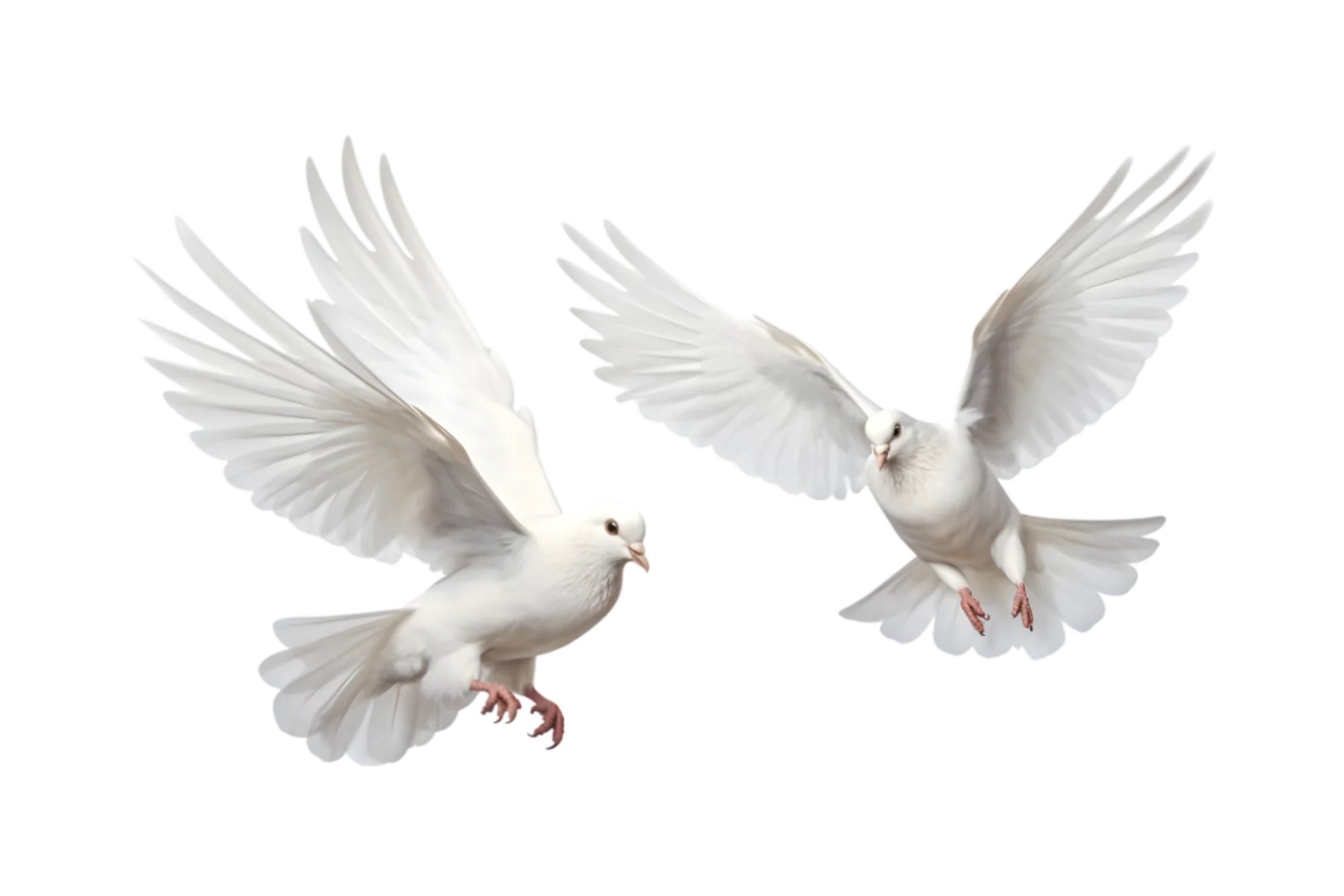 Two white doves flying with wings spread wide.